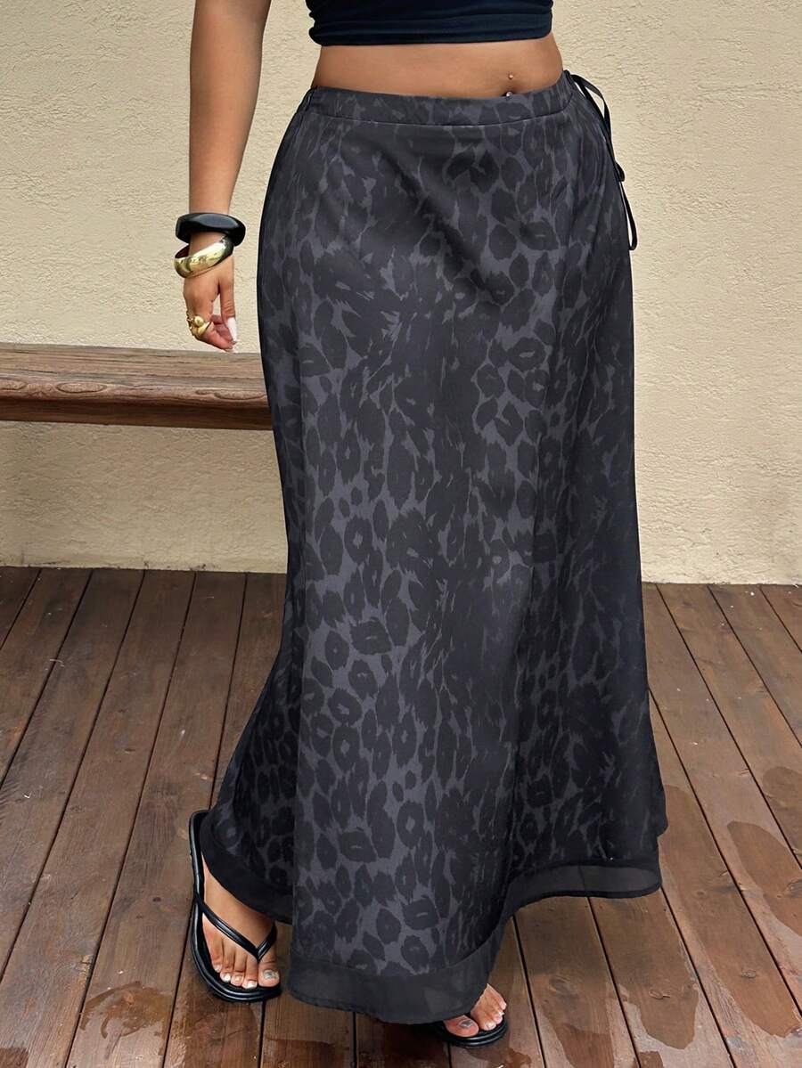 Dazy Plus Plus Size Women Leopard Print Casual Versatile Daily Wear Skirt - Black - View 1