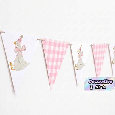 1 Set, Silly Goose Birthday DIY String Banner - Silly Goose Party Decorations, Baby Shower Fun Goose Plaid Banner, Fabric Wreath For 1st Birthday, Pink Goose Themed Birthday Party Decor, Reusable Baby Shower High Chair Wreath For Indoor And Outdoor Party Decor (Pink)