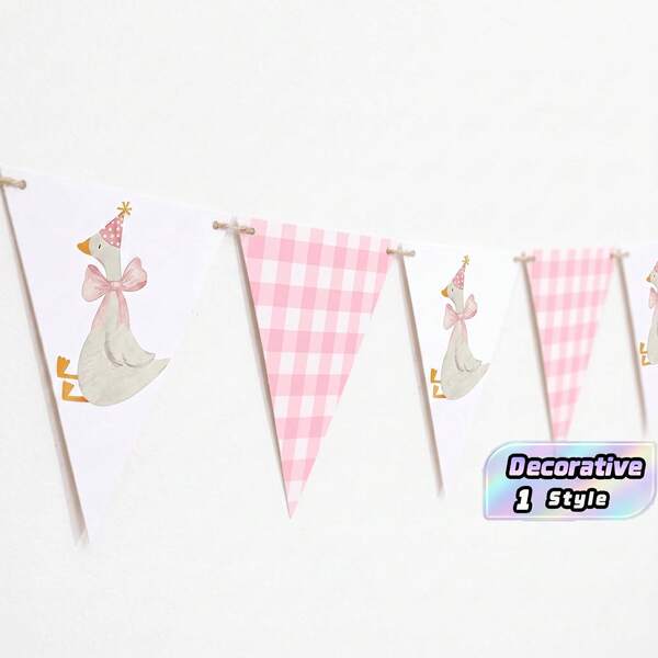 1 Set, Silly Goose Birthday DIY String Banner - Silly Goose Party Decorations, Baby Shower Fun Goose Plaid Banner, Fabric Wreath For 1st Birthday, Pink Goose Themed Birthday Party Decor, Reusable Baby Shower High Chair Wreath For Indoor And Outdoor Party Decor (Pink)