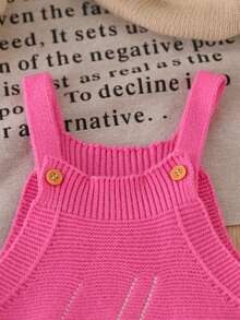 SHEIN Vintaside Kids 女嬰字母圖案休閒百搭日常穿著針織連身褲 - 玫紅色 - 查看 5