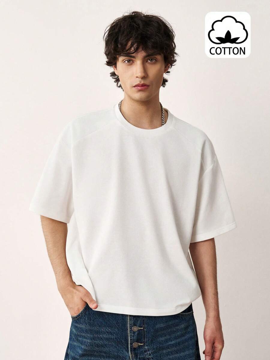 TOKVUE Men's Summer Deconstructed Raglan Sleeve Solid Color Design Loose Casual Versatile Refined Commute Short Sleeve T-Shirt Top