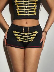 SHEIN ICON Women's Summer Sexy Button Decor Fitted Mini Shorts - Black - View 4