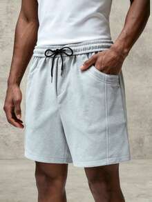 Manfinity Hypemode Men's Casual Solid Color Drawstring Waist Shorts - Grey - View 1