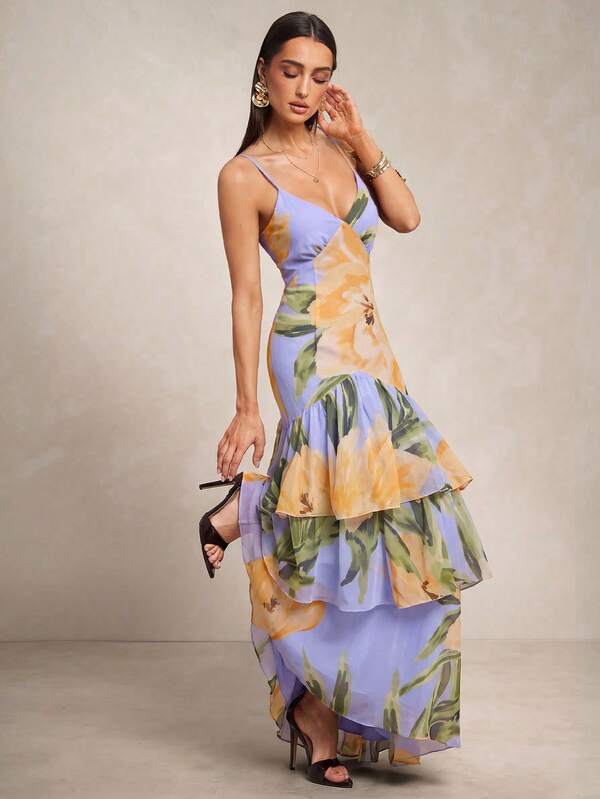Silquee Vestido camisola elegante con estampado floral y volantes en el bajo para mujer, ideal para vacaciones