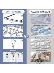 1PC Stainless Steel 40 Clips Polished Metal Swivel Hook Windproof Lock Detachable Clips Durable Sock Hanger Rustproof Heavy Duty Space Saving Multipurpose Laundry Drying Rack Indoor Outdoor Balcony Travel - Multicolor - View 6
