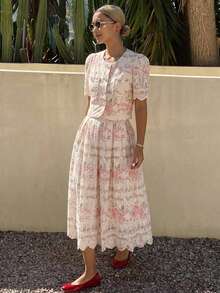 DAZY French Fashion Elegant Polka Dot Lace Embroidered Skirt 2 Pieces Set, High-End Chic Outfit For Girls And Women Summer - Pink - View 5