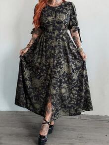 Whyspr Plus Size Spring/Summer Punk Vintage Butterfly Print Vacation Dress - Multicolor - View 3