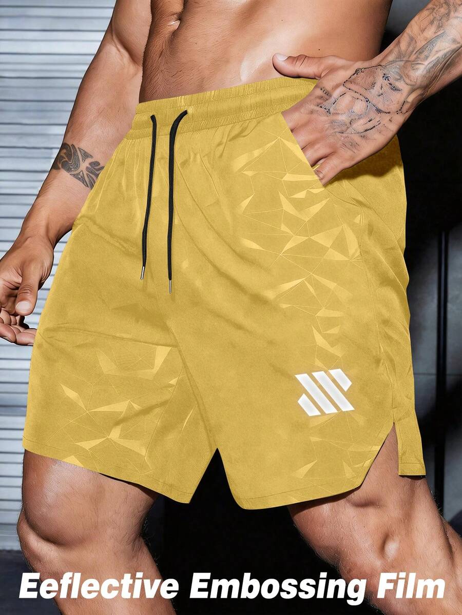 Gym Rark Pantalones cortos deportivos con estampado geométrico y cintura con cordón para hombre, gimnasio - Amarillo - Ver 1