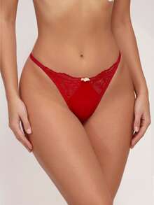 Contrast Lace G-String Lingerie Bridallingerie - Red - View 1