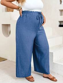 Plussiva Plus-Size Light Blue Casual Drawstring-Waist Trousers For Maternity Wear-Versatile For Everyday Use And Suitable For The Autumn Season Fall Dates - Black - View 4