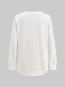 EMERY ROSE Sweatshirt Wanita Putih Campuran Katun dengan Gambar Hati - Lengan Panjang, Kasual, Musim Gugur - Putih - View 7
