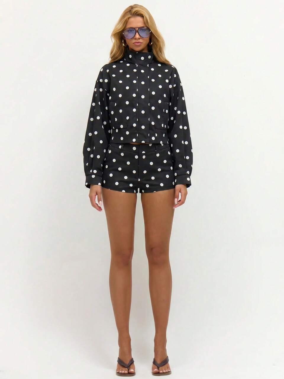 Funnel Neck Polka Dot Jacket Spring Summer Vacation Holiday Classy Elegant Girly Night Out Date Night