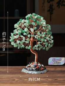 Crystal Fortune Tree, Perfectly Blending Natural Energy With Feng Shui Symbolism. Leaves Composed Of Multi-Colored Pebbles Including Amethyst, Rose Quartz, And Citrine, Shimmering Translucent Under Light, Serving As Both A Healing Decoration For Home And Office, And Carrying The Beautiful Wishes Of Attracting Wealth, Happiness, And Good Fortune. - Green - View 1