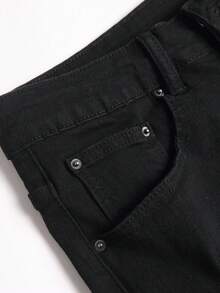Manfinity LEGND Men's Casual Versatile Daily Travel Denim Shorts With Pocket, Button And Distressed Design - Black - View 5