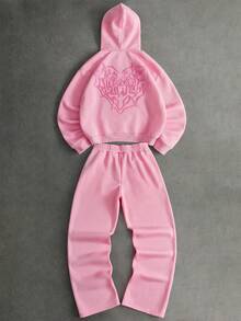 PAVTROS Men's Streetwear Hot-Selling Heart Towel Embroidery 3D Embroidery Friends Gathering Boyfriend Husband Gift Anniversary Gift Men's Hoodie Sweatshirt Set - Pink - View 4