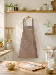 Multi-Color Cotton Work Apron With Brown Straps & Pockets, Waterproof Adjustable Apron For Men Women, Ideal For Kitchen, Coffee Shop, Bakery & Cooking - Multicolor - View 9