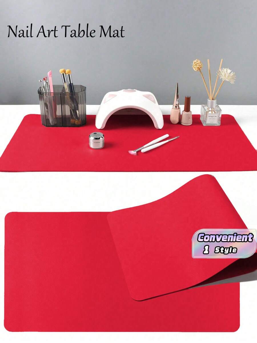 Bright Red Nail Art Table Mat, Made Of Waterproof And Soft PU Leather, Designed For Studio Tabletops And Foldable Nail Art Armrests. Ideal For Nail Artists In Salons And For Home Use. - Big red - View 1