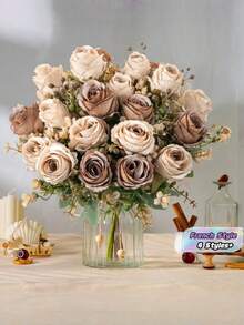 1Piece French Small Bouquet Artificial Flower For Home Table Centerpiece Hotel Lobby Decoration Wedding Party Vase Filler Elegant Style High Quality Trending Now - Coffee Brown - View 1