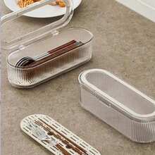 1 buah Kotak Penyimpanan Peralatan Makan Mewah, Organizer Plastik untuk Pisau, Garpu, Sendok & Sumpit, Tahan Debu & Tahan Air untuk Dapur - Clear - View 3