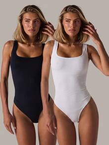 SHEIN BAE 2 Packs Women's Fashionable Bodysuit, Suitable For Summer UnderwearOuter - Multicolor - View 9