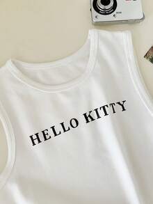 Resyla HELLO KITTY AND FRIENDS | SHEIN LOGO字母印花夏季女款修身背心 - 白色 - 查看 5