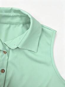 SHEIN LUNE Set 2 Potong Wanita Kasual Tropis untuk Liburan Pantai Musim Panas, Blus Tanpa Lengan Sifon Transparan Motif Macan Tutul dan Celana Kaki Lebar Warna Hijau Muda Mint - Mint Green - View 4