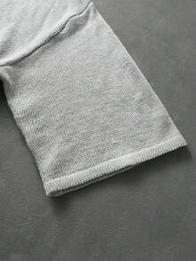 ROMWE MEN Street Life Men's Crew Neck Circular Embroidered Letter Knit Top Streetwear - Grey - View 8