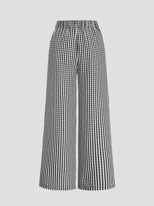 Sweetra Ensemble 2 pièces style Hot Girl, top sans manches minimaliste de couleur unie avec taille cintrée & pantalon coupe slim - Noir et Blanc - Voir 5