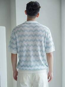 DAZY Top de punto de verano con bloques de color para hombre, vacaciones - Azul y blanco - Ver 2