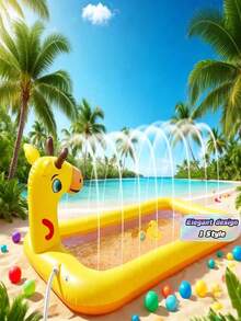 Giraffe 4-In-1 Inflatable Water Play Mat, Anti-Slip Swimming Pool Sprinkler Ball Pit And Party Ice Bucket, Thickened Backyard Pet Dog Water Toy - Elongated - View 1
