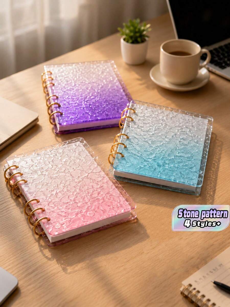 A5 Stone Grain Acrylic Loose Leaf Notebook Cover With Gold Metal Rings, No Inner Pages Blank Binder Shell For DIY Handcraft, Scrapbooking, Journal Making & Stationery Gift - Multicolor - View 1