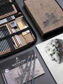 Four Options Of Sketch Pencil Sets With 39/57/81/105 Pieces Are Available. This Professional Charcoal Art Set Is Perfect For Sketching And Figure Drawing. It Comes With A Portable Canvas Storage Bag And Is Cost-Effective. - Sets - View 3