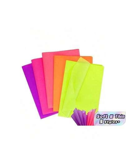 Bright Fluorescent Color Wrapping Paper - 50 Sheets, Bright Colors For Gift Wrapping, Crafts, Party Decorations