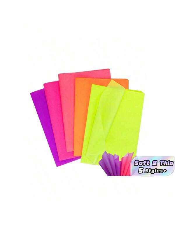 Bright Fluorescent Color Wrapping Paper - 50 Sheets, Bright Colors For Gift Wrapping, Crafts, Party Decorations