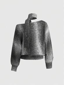 ROMWE Autumn/Winter Casual Asymmetric Collar Gradient Sweater - Dark Grey - View 2