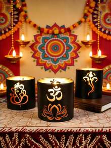 1/3 Stücke Diwali Metall Teelicht Kerzenhalter, Elefantenform Kerzenständer, Festival Schatten Projektion Dekoration für Party, Tisch & Zuhause Pooja Ornamente - rund - Übersicht 8