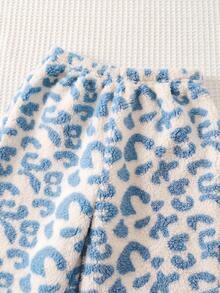 Cozy Pixies Young Girl Leopard Print Thermal Lined Thick Crew Neck Long Sleeve Jacket And Elastic Waist Cuffed Pants 2-Piece Set - Blue and White - View 8