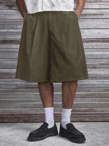 AXEPEAK Men's Casual Solid Color Loose Shorts, Summer - Brown - View 3