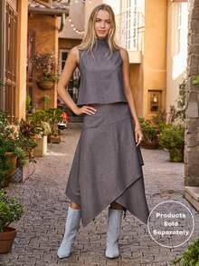 Aralina Vestidos elegantes con capas asimétricas de cintura alta y bajo fluido para mujer, atuendos de brunch para mujer, falda - Gris - Ver 1