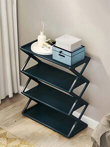 4-Tier Foldable X-Frame Plastic Shoe Rack Vintage No Assembly Required Durable Multi-Purpose For Entryway Closet Kitchen Book Shelf Storage - Multicolor - View 3
