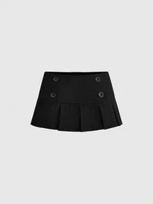 ROMWE Summer Hot Girl Lace Patchwork Big Button Design Halter Top & Ultra Low Waist Skirt Women 2pcs Set - Black - View 5