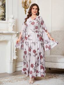 Reflora Vestido elegante de fiesta con estampado floral talla grande - Multicolor - Ver 5