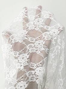 SHEIN PETITE 女款彈性腰蕾絲時尚性感七分褲 - 黑色 - 查看 11