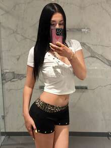 EgrlEra Sexy Leopard Print Waist Studded Shorts Low Waist Slim Fit Hot Pants - Multicolor - View 2