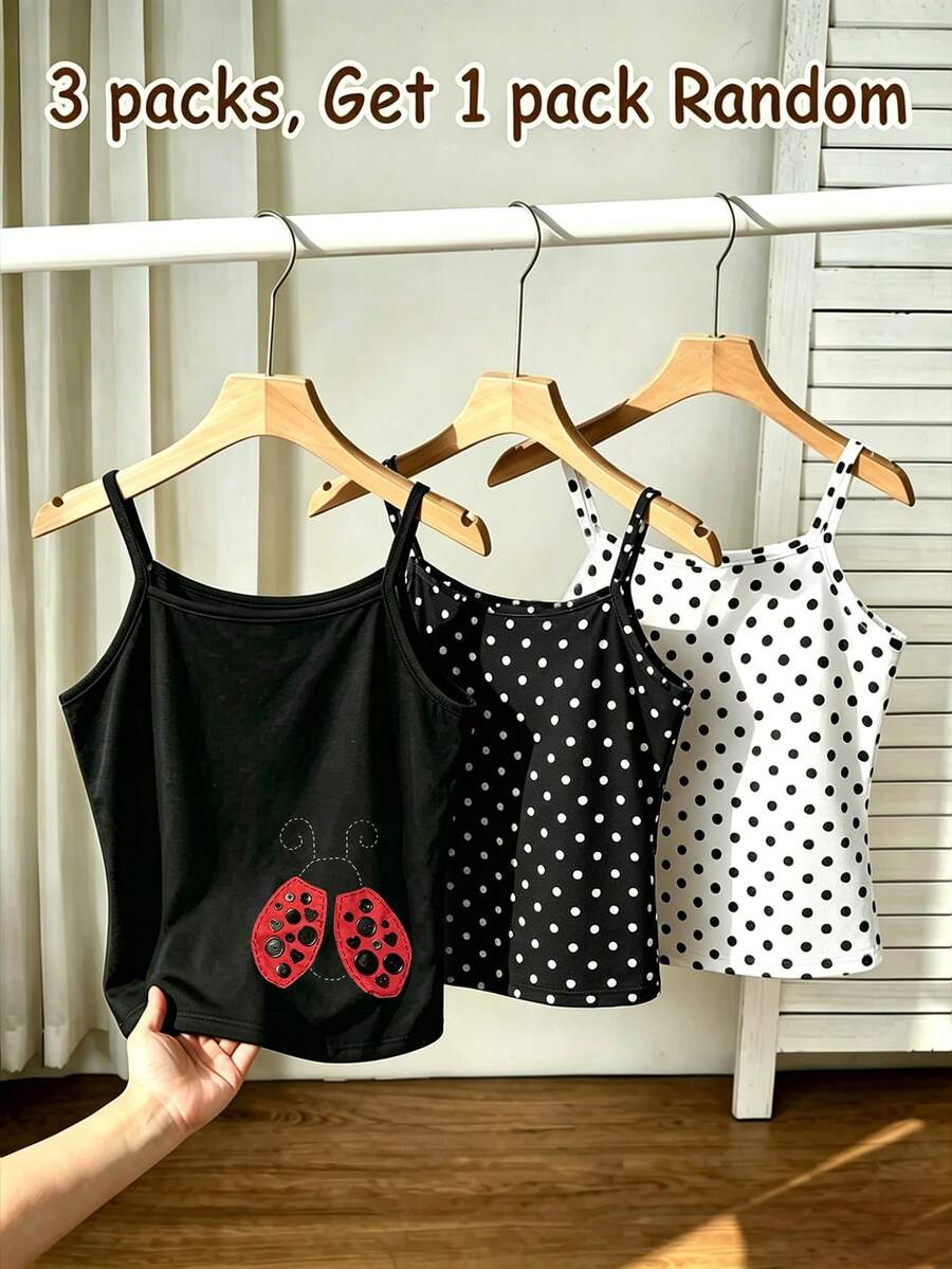 Tank Top Camisole Motif Kumbang Lucu Terbaru untuk Anak Perempuan, Warna Hitam, Pakaian Dalam Kasual Serbaguna, Cocok untuk Olahraga Luar Ruangan, Nyaman, Klasik Sepanjang Musim untuk Musim Semi, Musim Panas, Musim Gugur, dan Musim Dingin. - MultiWarna - View 1