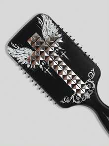 ROMWE Black Gothic Silver Cross Patch Wing Print Airbag Comb Comb - Black and white silver - View 2