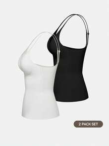 SHAPORA 2 paquetes de tops básicos tipo tank con sujetador incorporado y acolchado para mujer, para hacer ejercicio - Multicolor - Ver 17