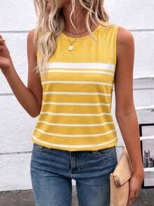 EMERY ROSE Camiseta sin mangas de cuello redondo con estampado de rayas de moda nueva para mujer - Multicolor - Ver 3