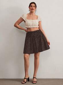 Freevana Plus Size Women Polka Dot Casual Versatile Daily Wear Skirt Formal Vacation Summer - Coffee Brown - View 7