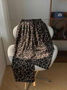 SHEIN EZwear 女款低腰休閒直筒運動長褲，豹紋印花，夏季女裝，女款外出長褲，Y2K街頭風，休閒 - 彩色 - 查看 2